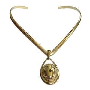 Vtg 70s 80s Trifari Gold Tone Modernist  Torque Teardrop Pendant Necklace